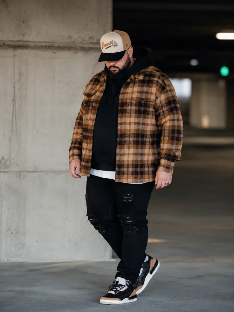 10. Brown Plaid Flannel Over a Black Hoodie