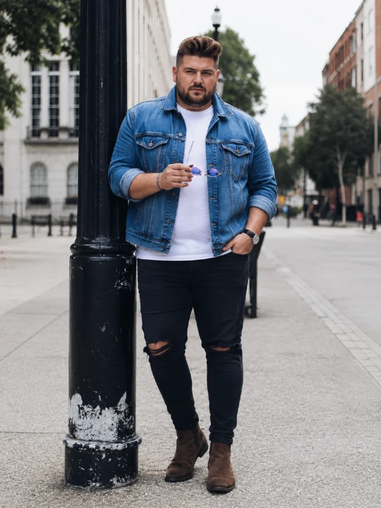 10. Denim Jacket With White Tee and Brown Boots
