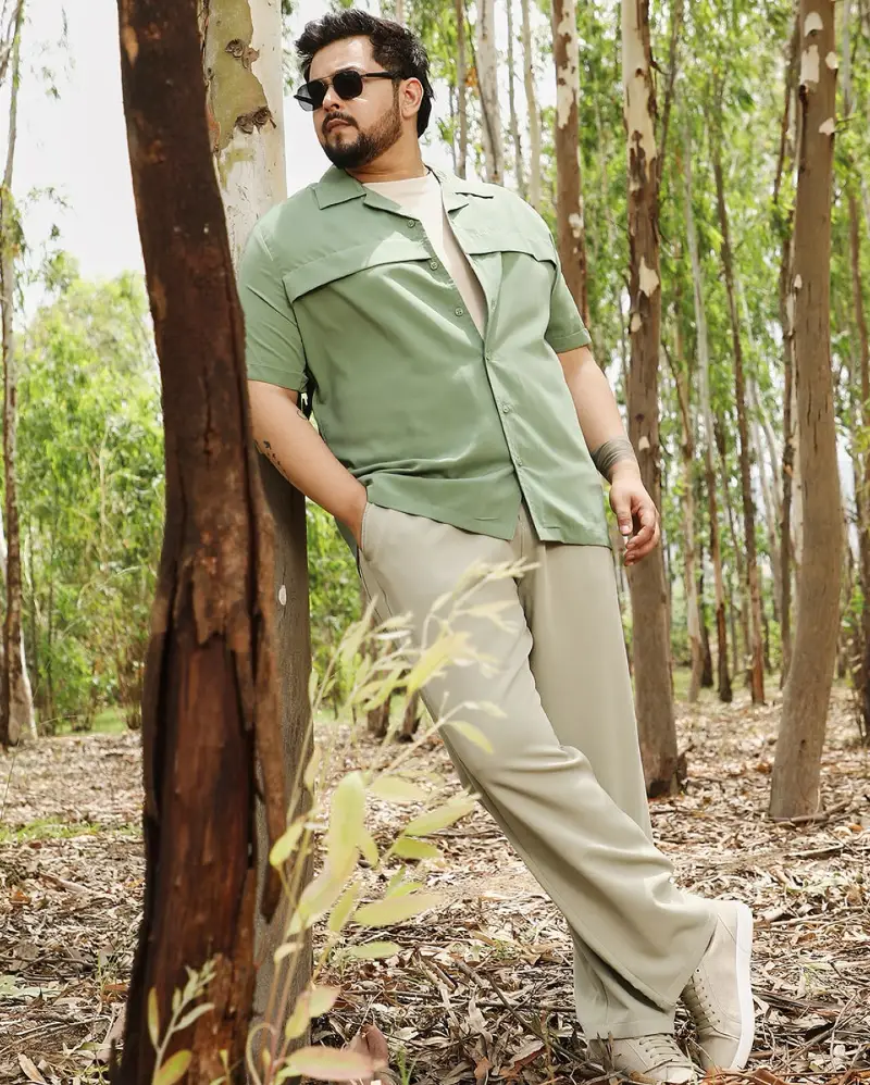 10. Sage Camp Shirt Over a Cream T-Shirt