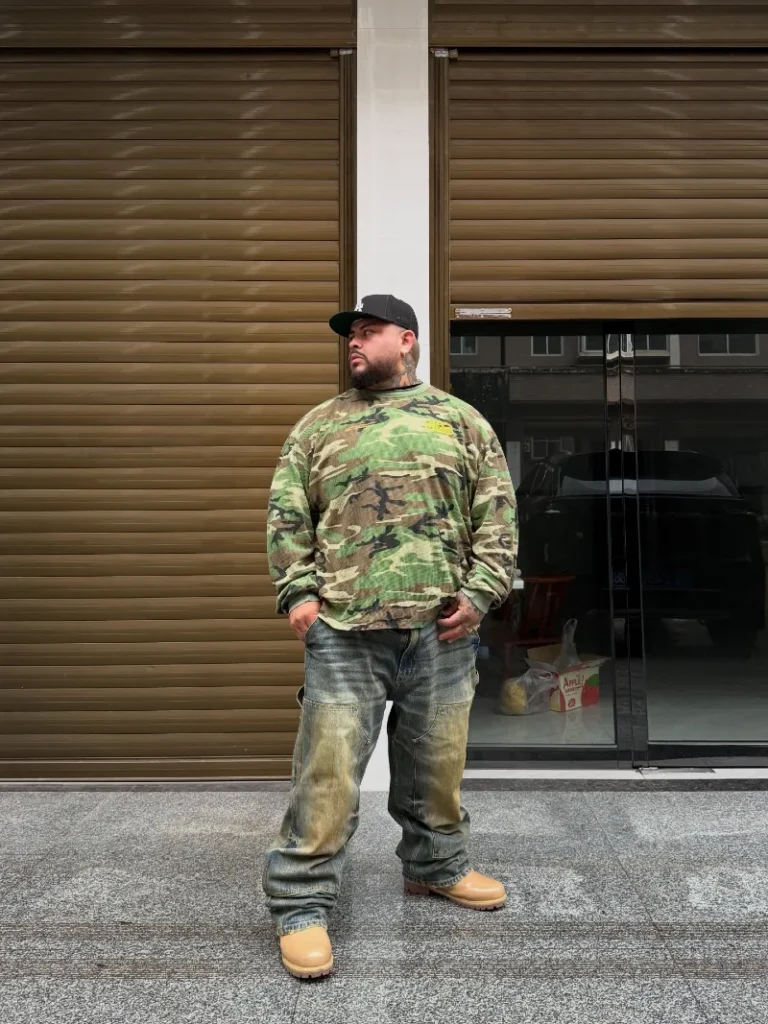 11. Camo Crewneck With Baggy Faded Denim