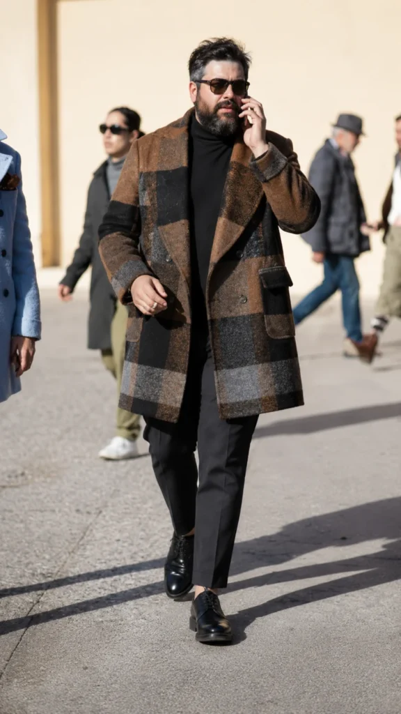 11. Checked Coat With Fashion-Week Energy