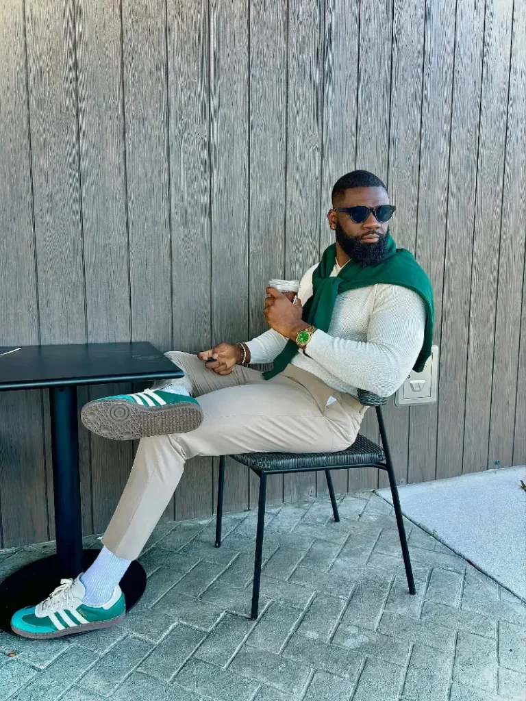 11. Cream Knit With Green Shoulder Layer