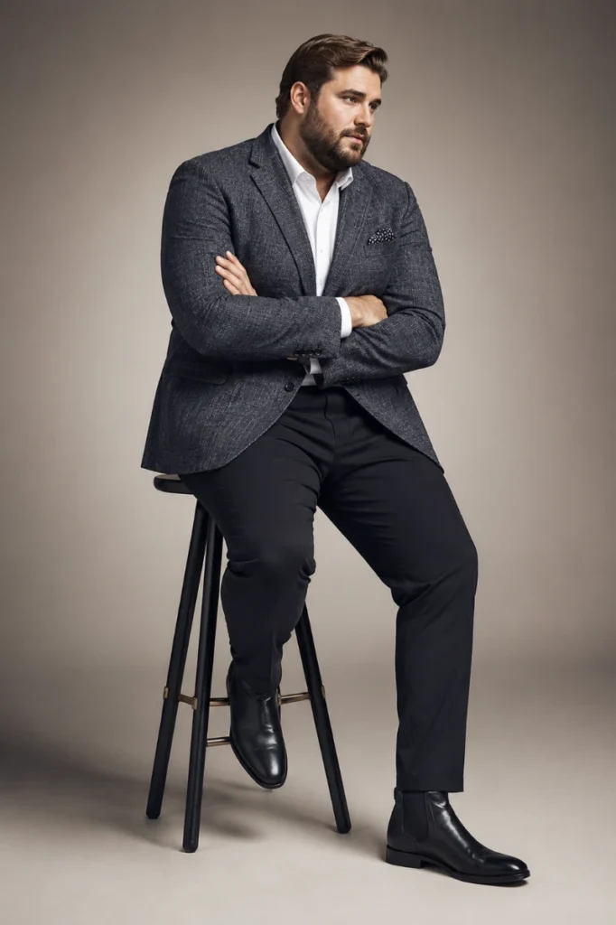 11. Textured Blazer With Black Pants and Chelsea Boots