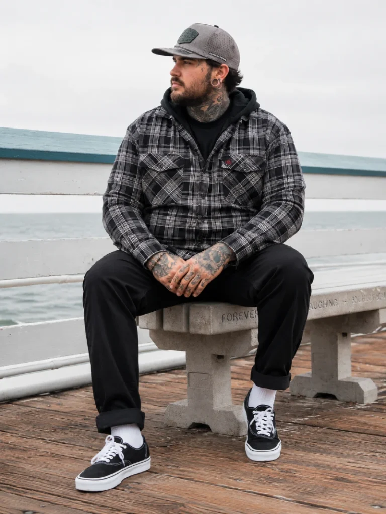 12. Charcoal Plaid Flannel With a Black Hoodie