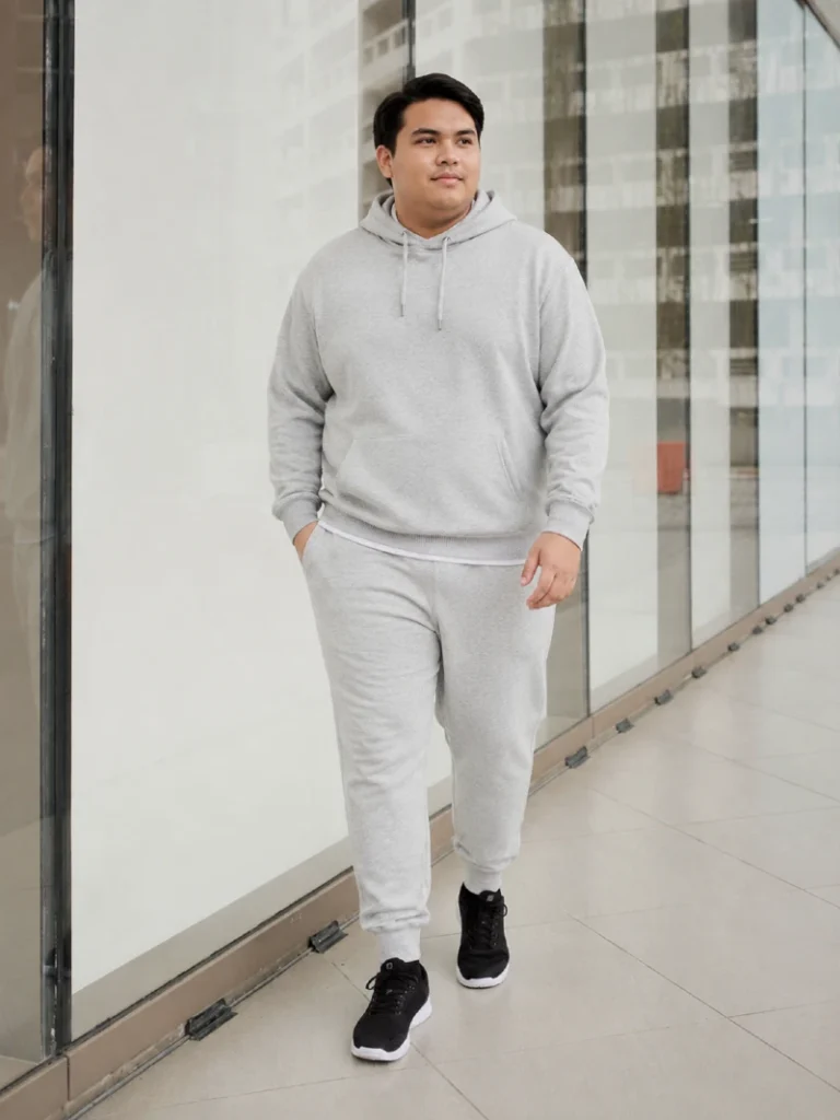 12. Light Gray Hoodie Set With Black Sneakers