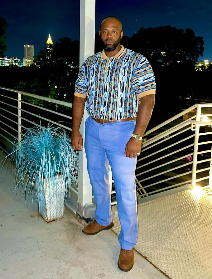 12. Printed Polo Tee With Sky-Blue Trousers