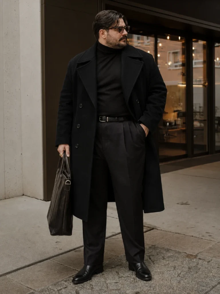 14. All-Black Trench With Quiet Power