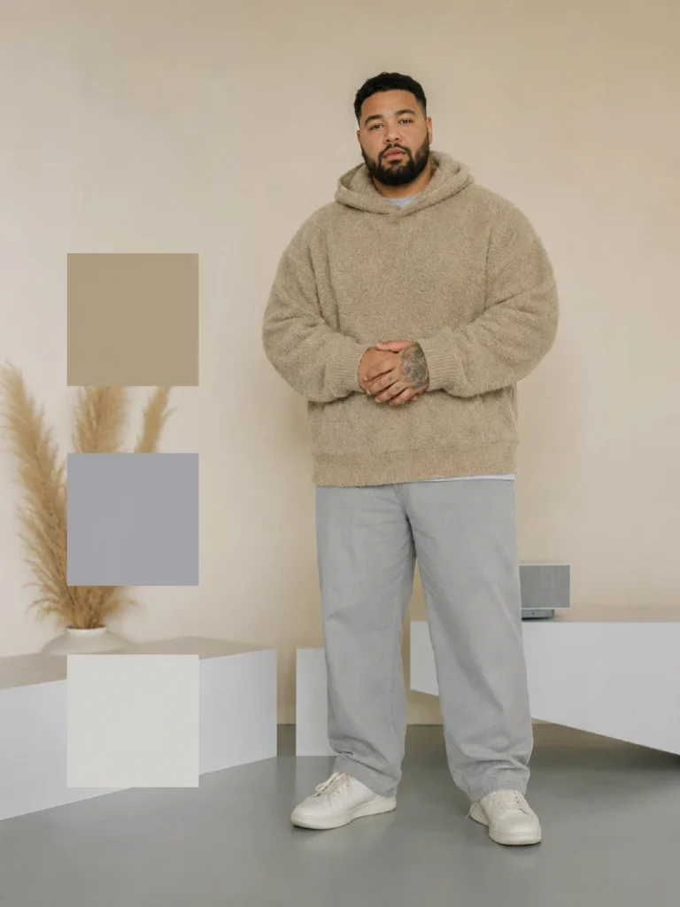 14. Beige Teddy Hoodie With Light Gray Pants