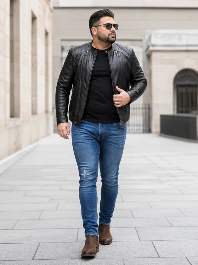 15. Quilted Leather Jacket With Blue Jeans and Brown Boots