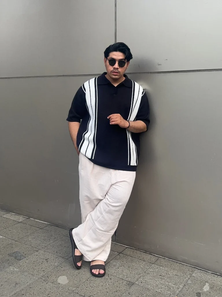 15. Retro Knit Polo With Wide Linen Trousers