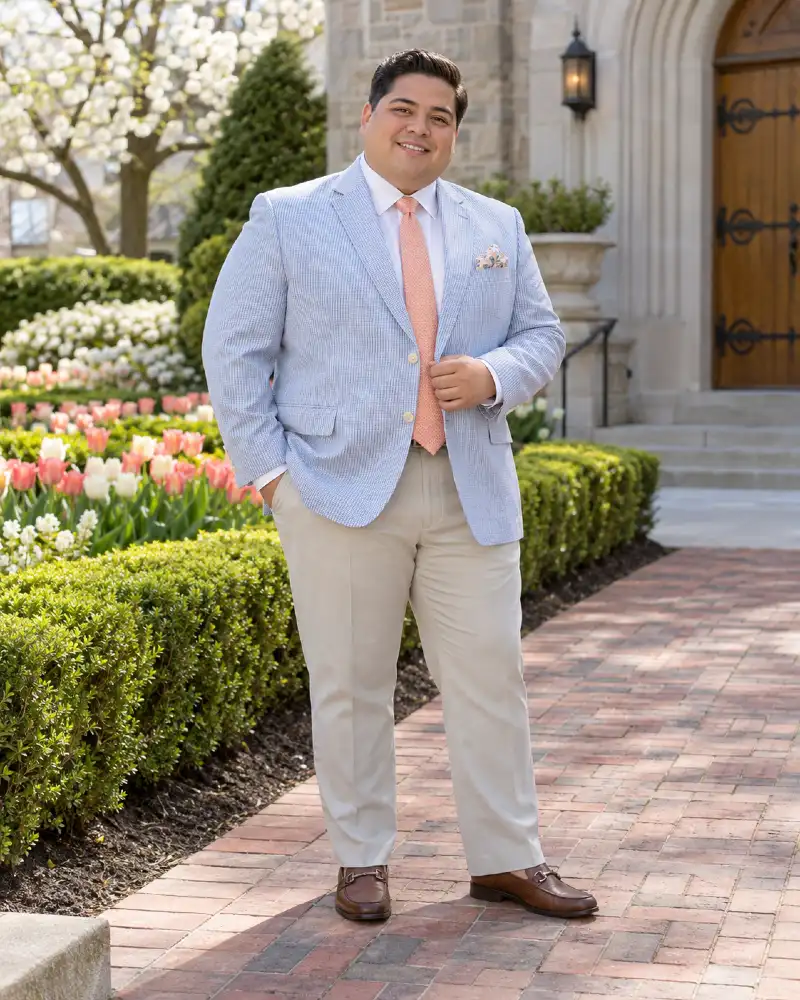 16 Blue Seersucker Blazer And Peach Tie