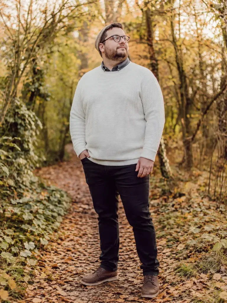 16. Cream Waffle Knit Sweater With Black Jeans