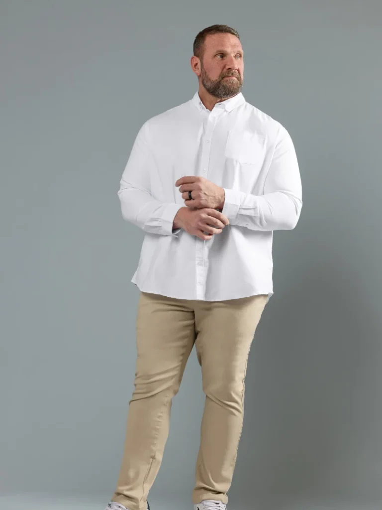 16. Crisp White Shirt With Beige Chinos