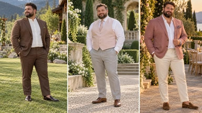 18 Outdoor Wedding Outfits for Plus Size Men That Handle Grass Heat and Photos