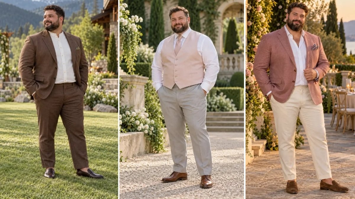 18 Outdoor Wedding Outfits for Plus Size Men That Handle Grass Heat and Photos