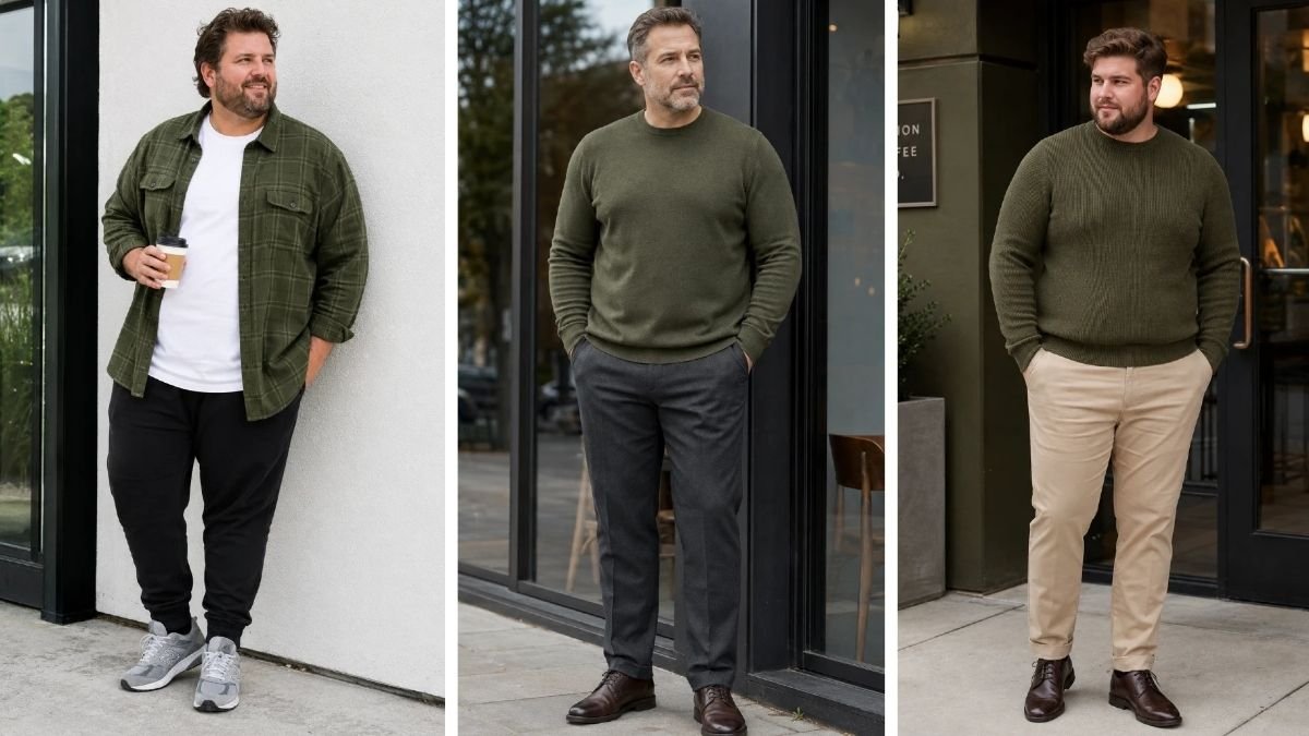 17 Olive Green Outfit Ideas for Plus Size Men That Don't Look Military