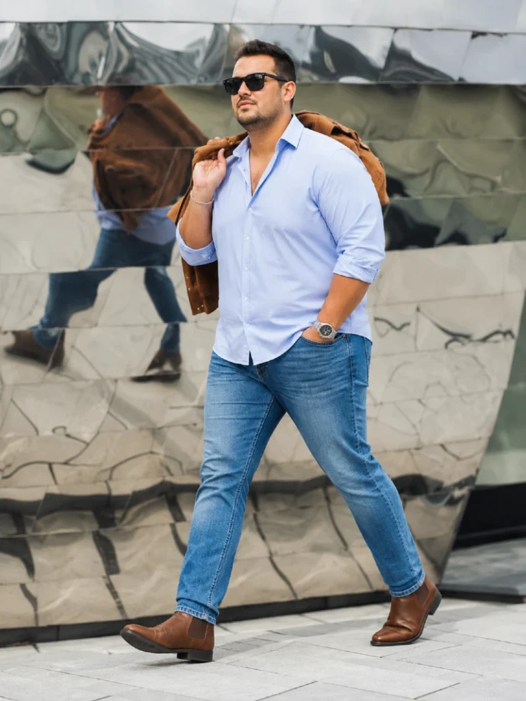 17. Blue Button Shirt With Jeans and Brown Chelsea Boots