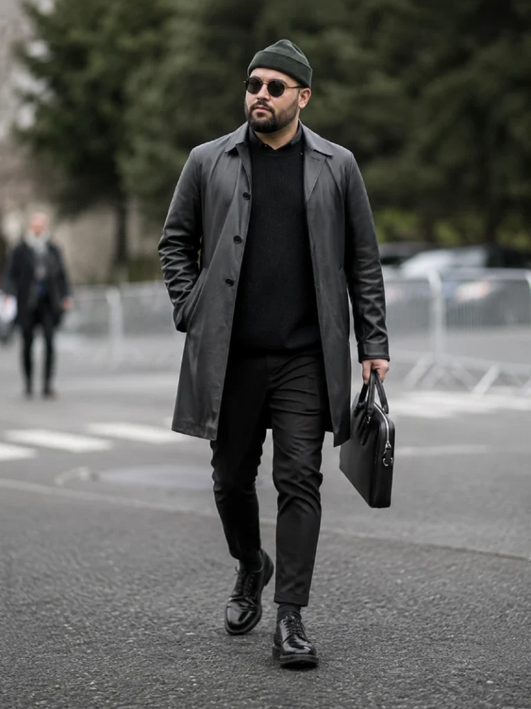 17. Leather Trench With Dark Commuter Energy