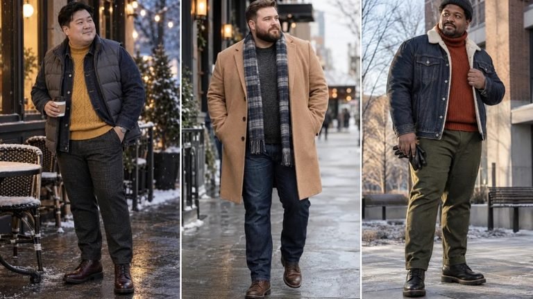 18 Winter Outfits for Plus Size Men Built Around Dark Denim