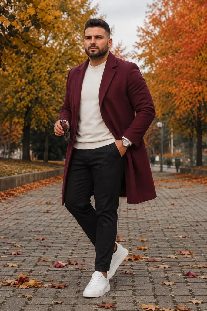 18. Burgundy Coat With Fall City Confidence