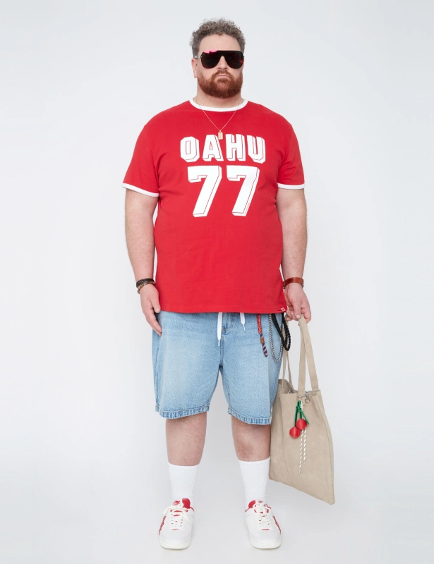 18. Red Ringer Tee With Light Denim Jorts