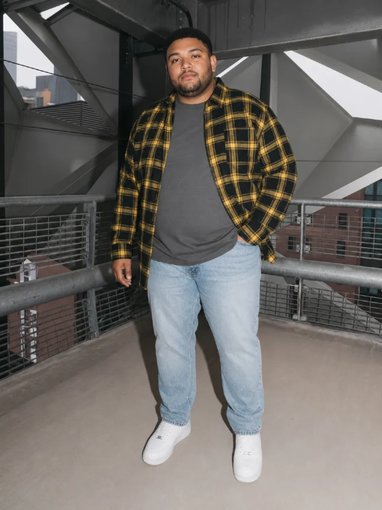 20. Yellow Plaid Flannel With Light Wash Jeans