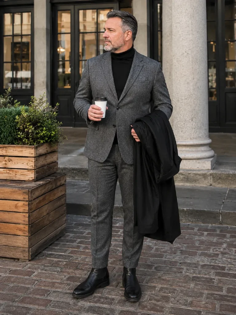 21. Gray Suit With Black Turtleneck