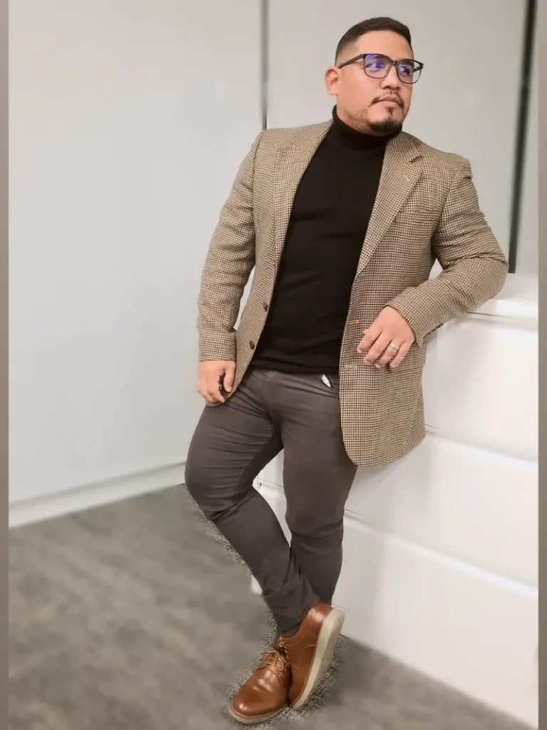 3. Checked Blazer With Black Turtleneck