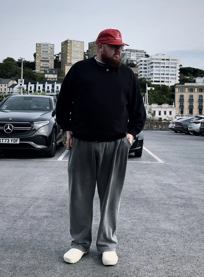 5. Black Sweatshirt With Wide Gray Pants