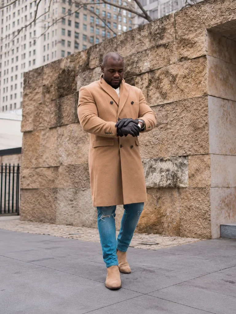 6. Camel Overcoat With Jeans and Tan Chelsea Boots