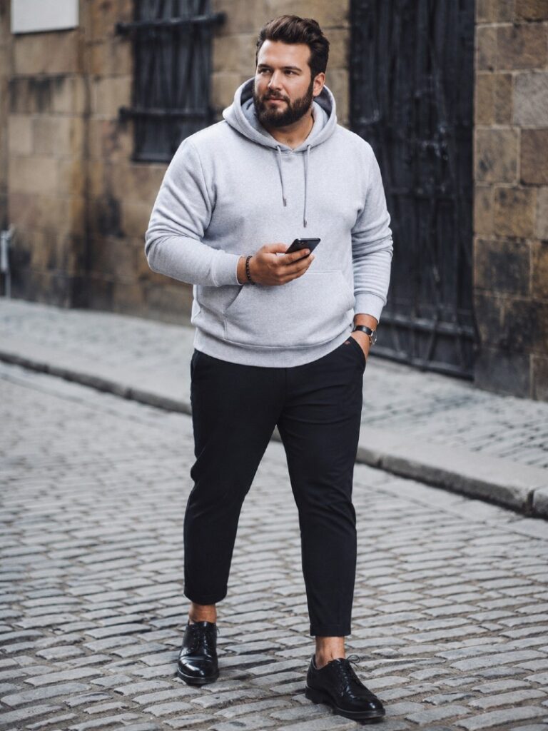 6. Gray Hoodie With Cropped Black Trousers