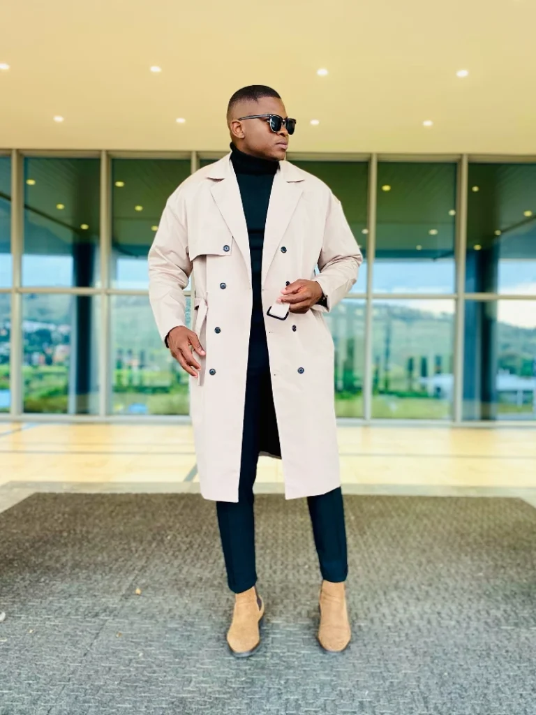 6. Pale Trench With Black Turtleneck