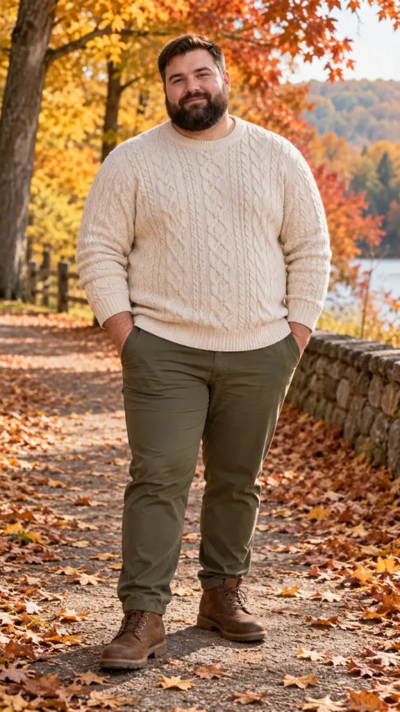 Cream Cable Knit and Olive Chinos