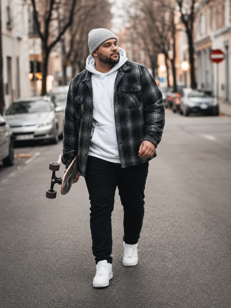 7. White Hoodie With a Plaid Overshirt