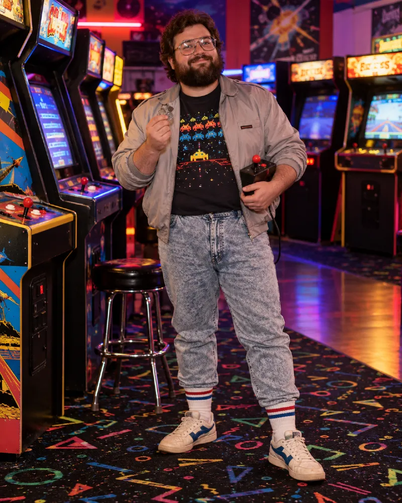 80s Arcade Gamer Costume for Plus Size Men