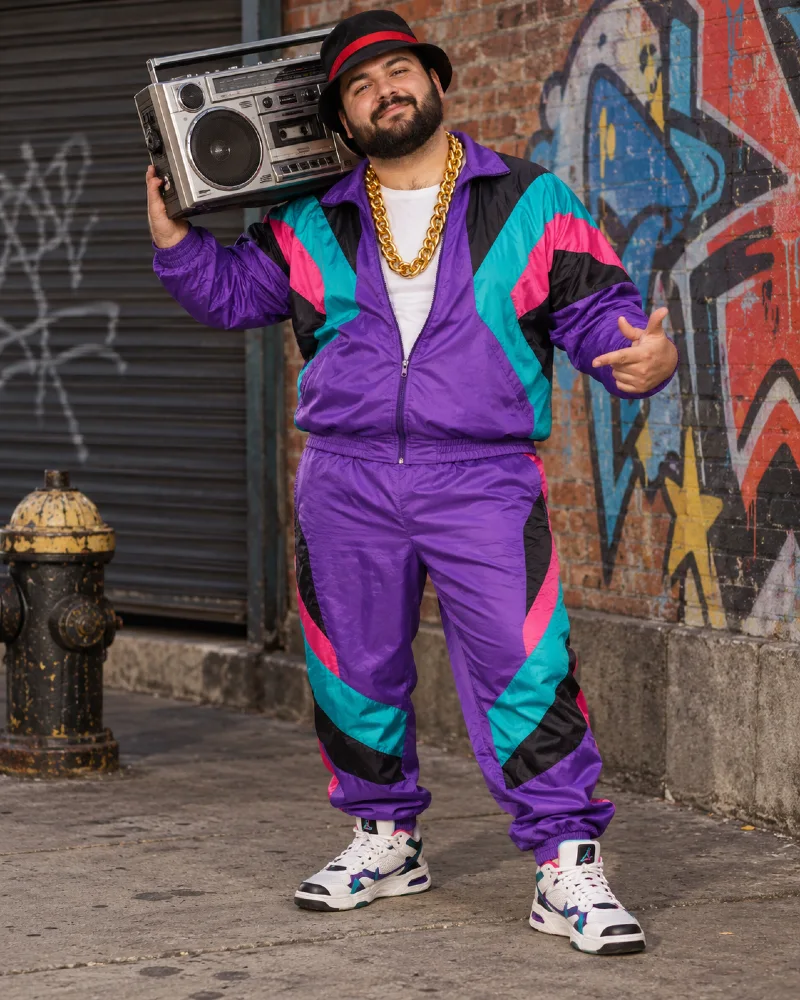 80s Old-School Hip-Hop Tracksuit Costume for Plus Size Men