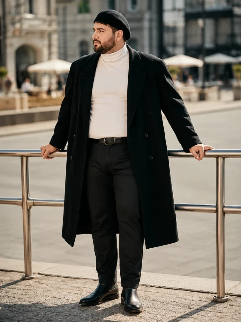 9. Black Coat With Soft Old-City Polish