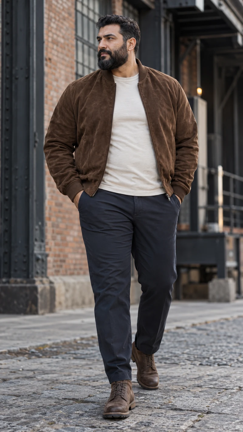 A Suede Bomber Jacket That Gives Casual Outfits More Structure