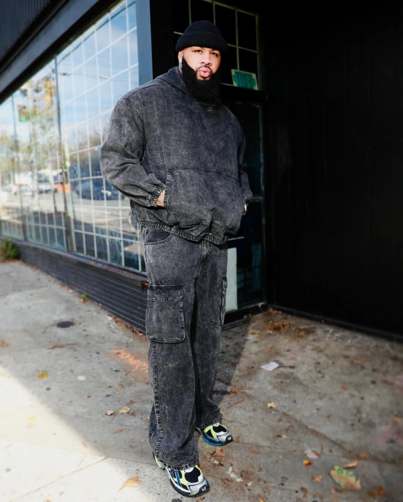 Acid-Wash Hoodie and Cargo Pants Set