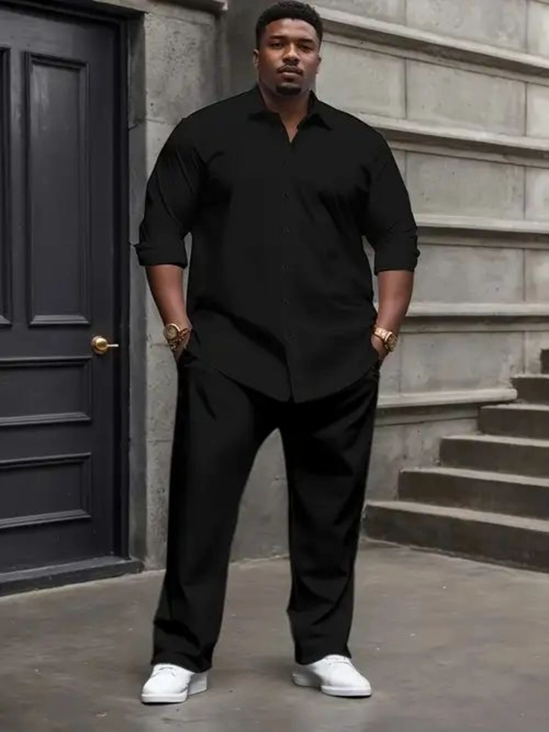 All-Black Long-Sleeve Button-Down Shirt