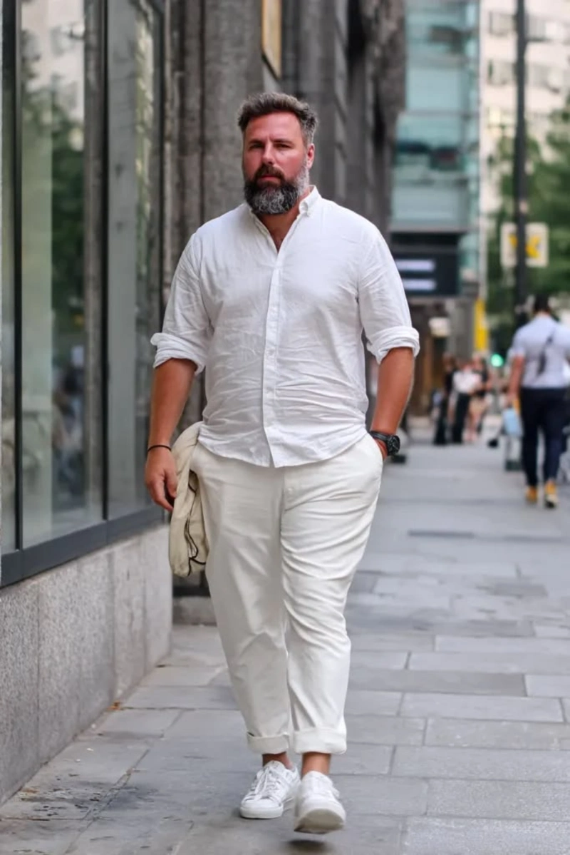 All-White Button-Down Shirt and Cuffed