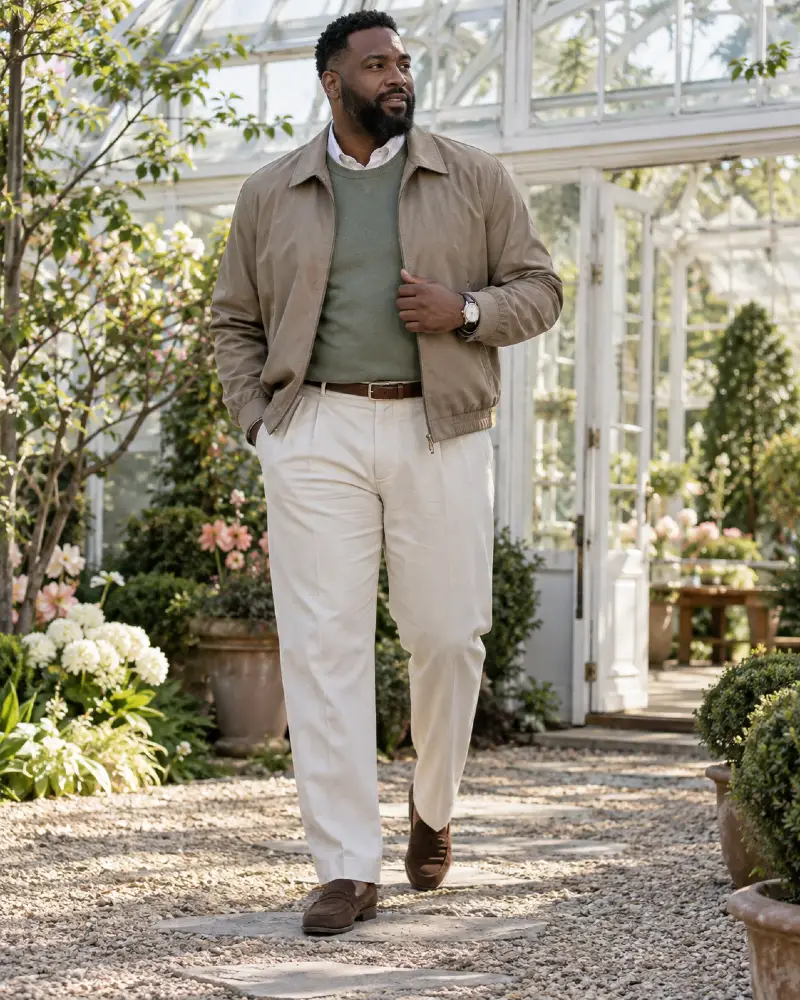 Beige Bomber and Layered Olive Knit