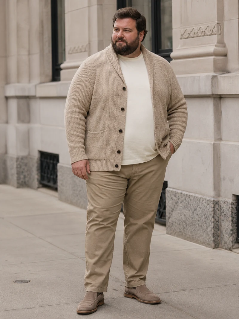 Beige Shawl Cardigan and Chinos Outfit