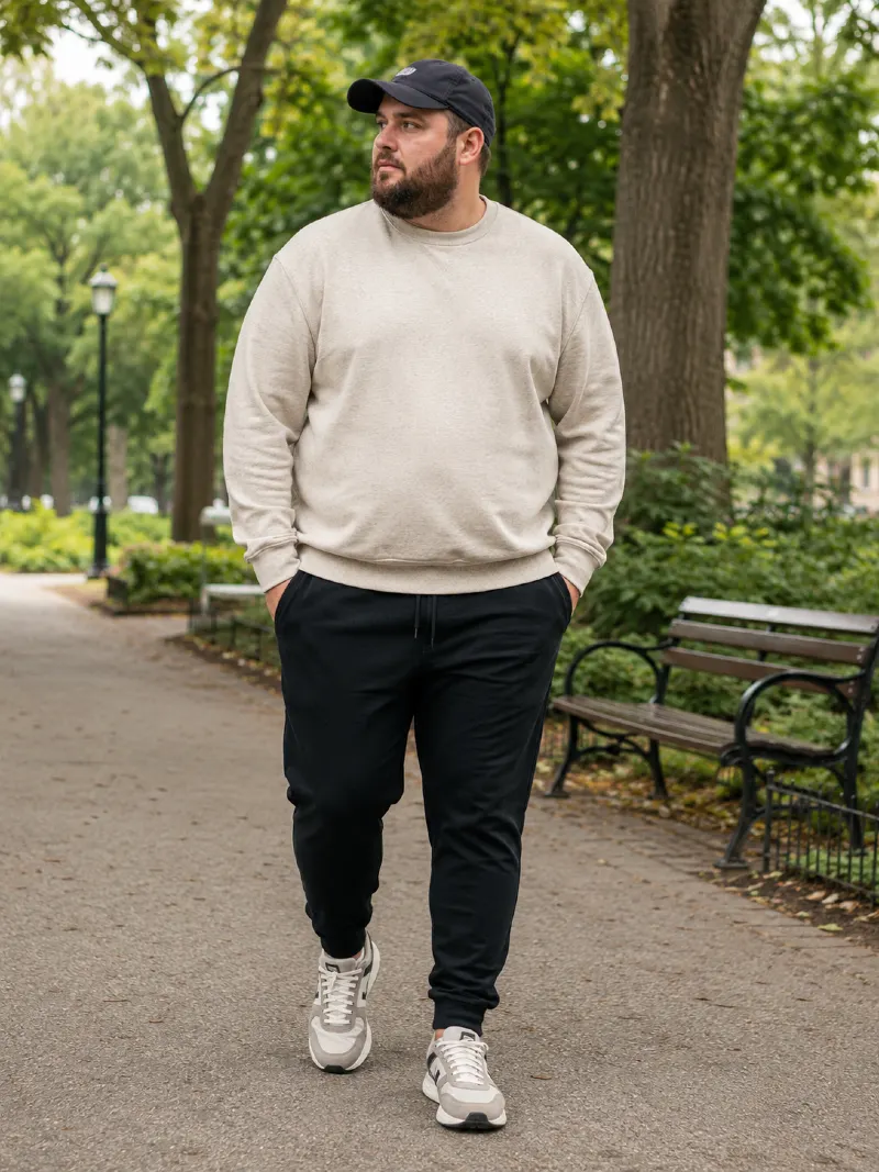 Beige Sweatshirt and Black Joggers