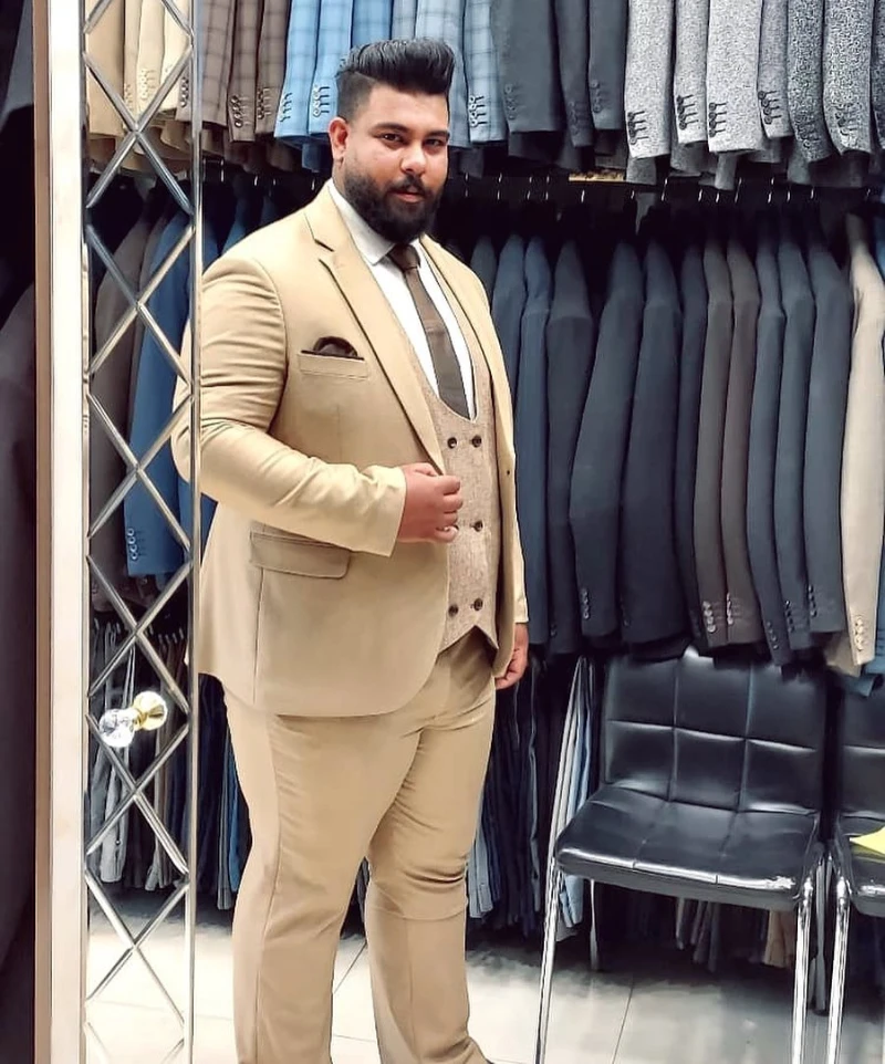 Beige Three-Piece Suit, White Dress Shirt