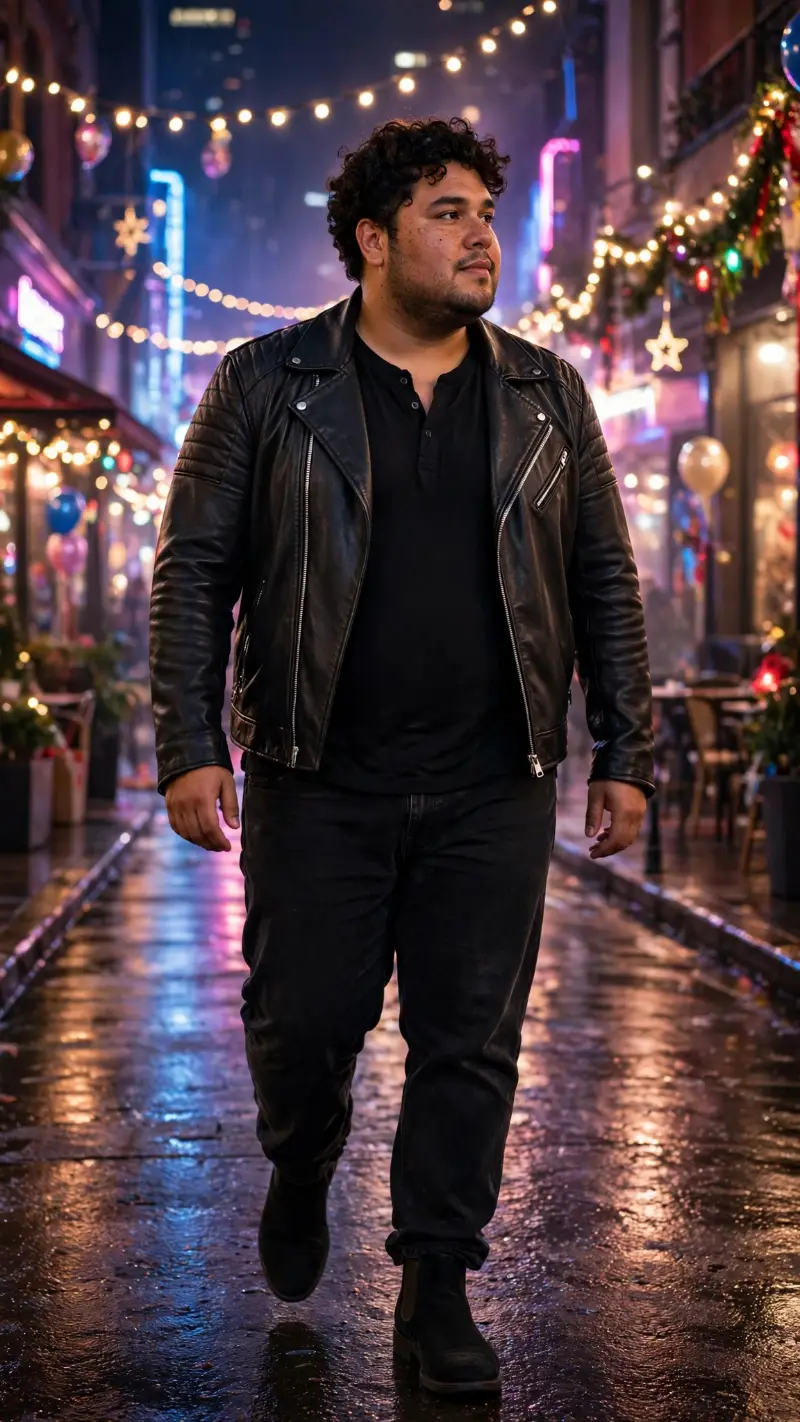 Black Biker Leather Jacket, Henley Shirt, Jeans, and Chelsea Boots