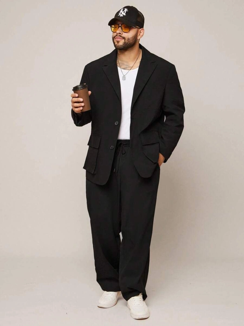 Black Blazer With White T-Shirt and Loose Black Drawstring Pants