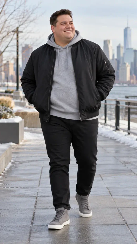 Black Bomber Jackets and Grey Fleece Basics