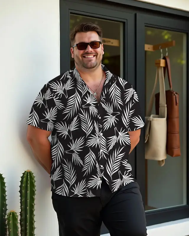 Black Botanical Print Shirt and Black Trousers