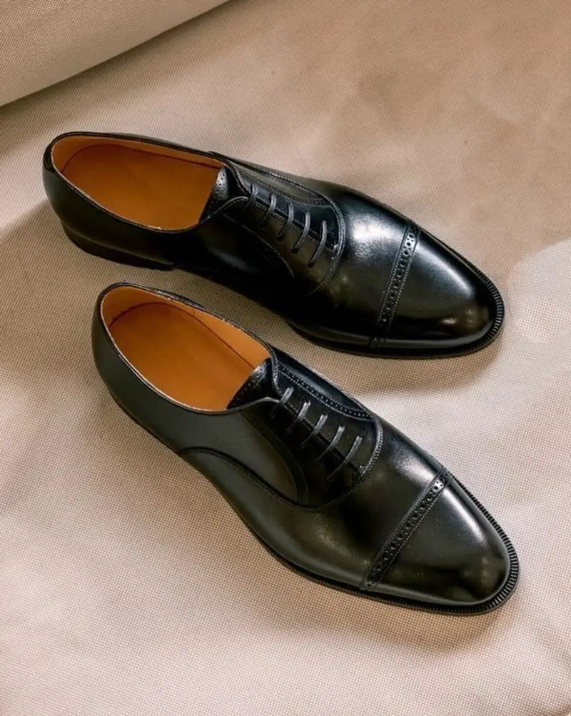 Black Cap-Toe Oxford Shoes